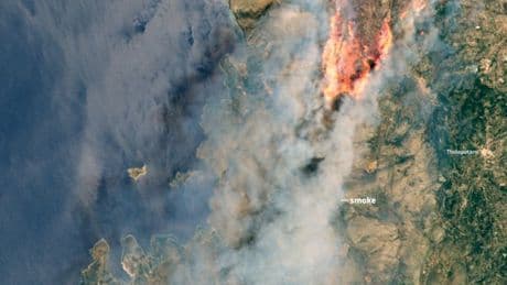 Shocking satellite images show wildfires ravaging Greek island of Chios as 'state of emergency' declared