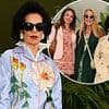 Mick Jagger's exes Jerry Hall and Bianca Jagger prove their friendship is still going strong as they pose at Burberry's Chelsea Flower Show event