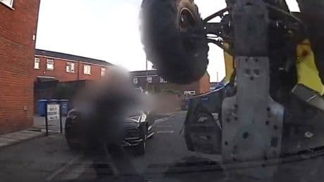 Quad bike-riding suspect rams into police and narrowly misses officer