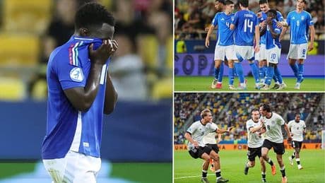 Leeds star leaves the field in tears after being sent off as Germany beat nine-man Italy in thrilling quarter-final at European Under-21 Championship
