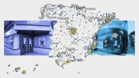 Mapa de las localidades donde el BBVA se compromete a mantener sucursales si hay fusión con Sabadell