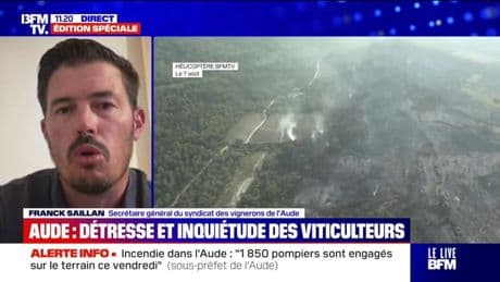 Feu fixé dans l’Aude: “Trouver des solutions pour les vignerons qui ont perdu leur production et qui ne pourront pas vendanger car ça ne rentre pas dans le système assurantiel”, explique le secrétaire général du syndicat des vignerons de l’Aude