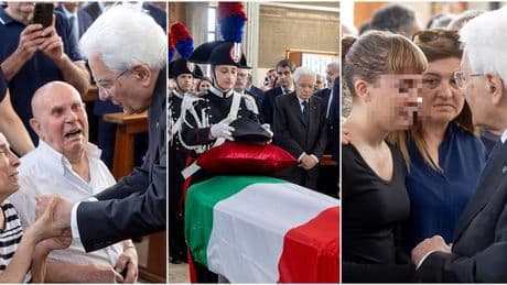 Carlo Legrottaglie, i funerali del carabiniere ucciso: arrivato Mattarella, gli abbracci alla moglie e alla figlie gemelle di 15 anni