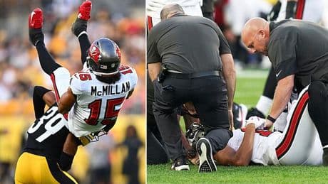 Bucs receiver carted off in agony after landing on his head in terrifying NFL moment