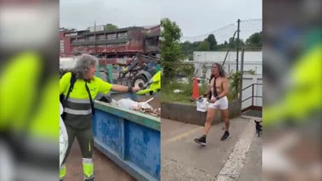 Un hombre se desnuda y tira la ropa a la basura para celebrar su jubilación: &quot;El último día de mi vida laboral, después de 45 años&quot;