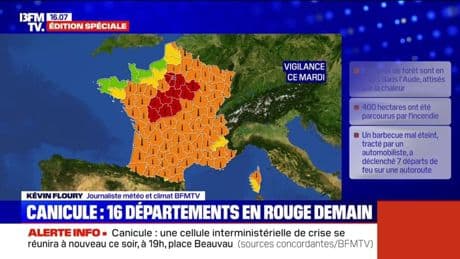 Canicule: 16 départements basculent en alerte rouge mardi, 68 toujours en vigilance orange