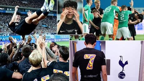 Son Heung-min breaks down in tears during emotional Tottenham send-off before team-mates launch club legend in the air following final game