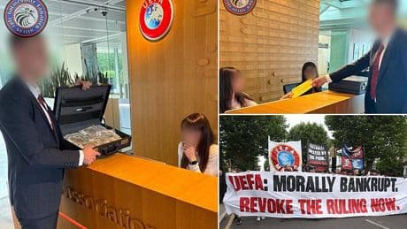 Crystal Palace fans deliver suitcase of FAKE MONEY to UEFA headquarters in protest of Europa League demotion