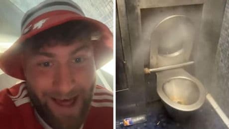 Un aficionado del United se 'da' una ducha accidental en un baño en Bilbao