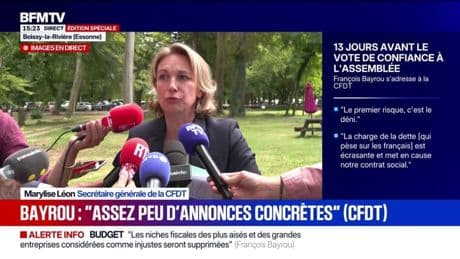 Budget: "Il y a eu assez peu d'annonces concrètes" de la part de François Bayrou, déplore Marylise Léon (CFDT)