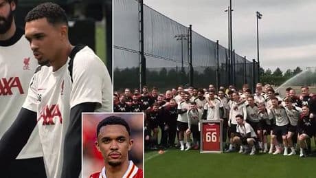 Trent Alexander-Arnold delivers emotional farewell message to Liverpool team-mates - as captain Virgil van Dijk hands departing gift to Reds star during training session