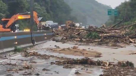 Torrential rain triggers landslide on major South Korea highway
