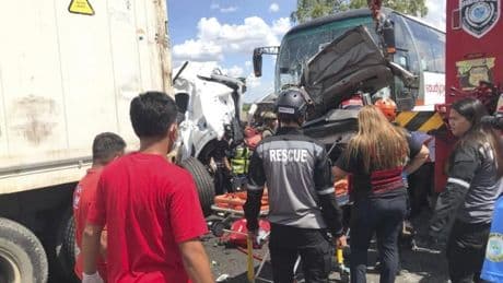 10 killed in Philippines after passenger bus slams into vehicles at a toll booth