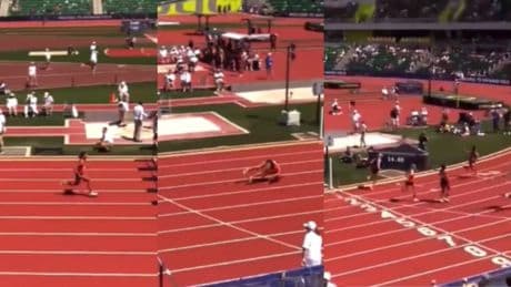 La inverósimil victoria de una atleta en 100 metros vallas: entra en la meta dando volteretas tras tropezarse antes de entrar