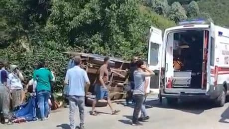 Fındık işçilerinin taşındığı römork devrildi: 7 işçi yaralandı