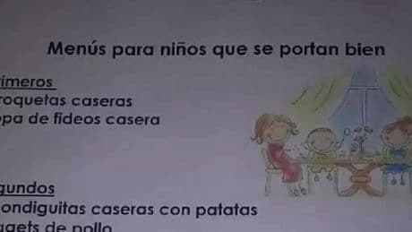 El polémico menú &quot;para niños que se portan bien&quot; viral en redes: &quot;La comida sana es un castigo&quot;