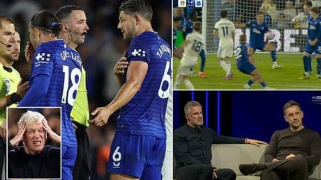 Everton meltdown as David Moyes and James Tarkowski seethe at penalty decision - but Gary Neville and Jamie Carragher insist it was the right call