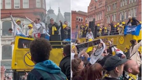 Leeds star appears to confirm team-mate is quitting club while on boozy bus parade