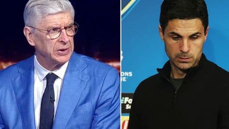 Arsene Wenger in disagreement with Mikel Arteta after Arsenal's Champions League exit