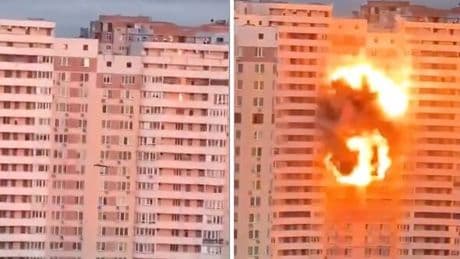 Shocking moment tower block explodes in Kyiv as Russian army unleashes hell