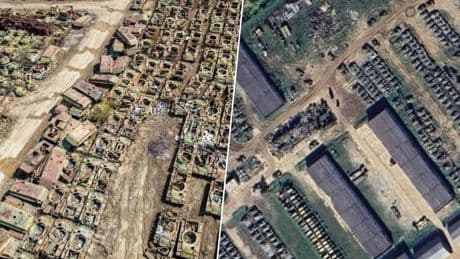 No es que Rusia esté falta de artillería, es que desde el espacio su parque de blindados se está quedando vacío