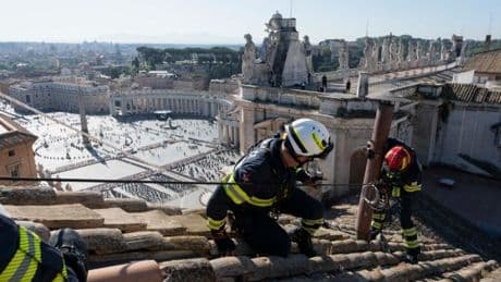 Chimney installed on roof of Sistine Chapel ahead of conclave to elect new pope