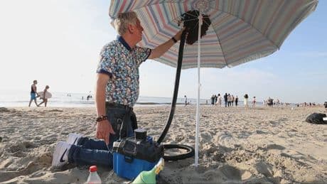 Duizenden bijen vestigen zich onder parasol op strand Zandvoort
