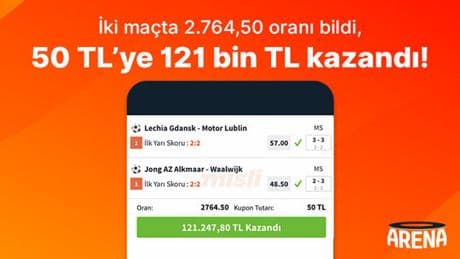 İki maçta 2.764,50 oranı bildi, 50 TL’ye 121 bin TL kazandı!