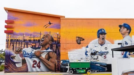'We wanted to throw a twist on it': Why an iconic Kobe Bryant image was altered for a Dodger-themed mural