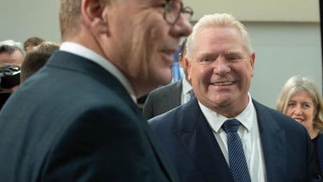 Doug Ford and Scott Moe agree to work on eliminating trade barriers on eve of first ministers' meeting