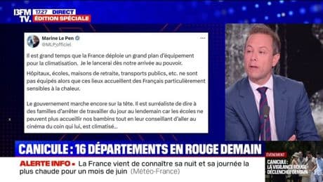 Face à la canicule, Marine Le Pen plaide pour un "grand plan d'équipement pour la climatisation" destiné aux services publics
