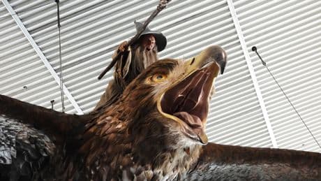 A giant sculpture of Gandalf riding an eagle departs Wellington airport for good