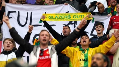Man Utd legend Eric Cantona poses in rival kit as fans announce fresh protests against 20 years of Glazer ownership