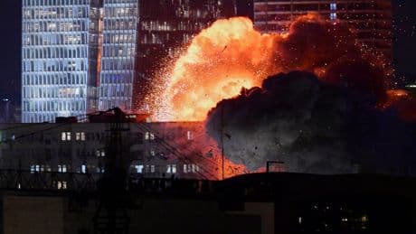 Photos of missiles over Tel Aviv and Jerusalem in a retaliatory attack by Iran
