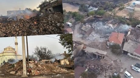 Bakan Yumaklı: Çanakkale'deki iki yangın büyük ölçüde kontrol altında | Yanan evler havadan görüntülendi!