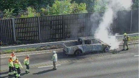 M1 CLOSED as massive car blaze brings traffic to standstill with 6 MILE tailbacks