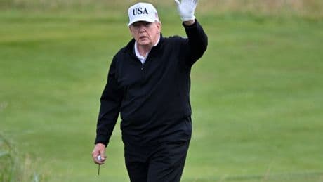 Protests in Scotland as Trump begins five-day visit with game of golf