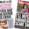 The Papers: 'Camilla saw off attacker with shoe' and 'Farage scare tactics'