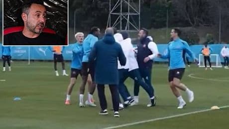 Watch the moment furious Roberto De Zerbi is pulled apart from a Marseille player in training - as the furious Italian tells star to 'call your agent'