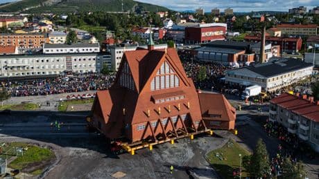 Watch live: Sweden’s historic 600-tonne Kiruna Church begins move to new home