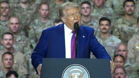 Trump talks military greatness at base in Qatar