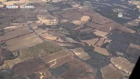 Çanakkale'deki yangında zarar gören alanlar helikopterden görüntülendi
