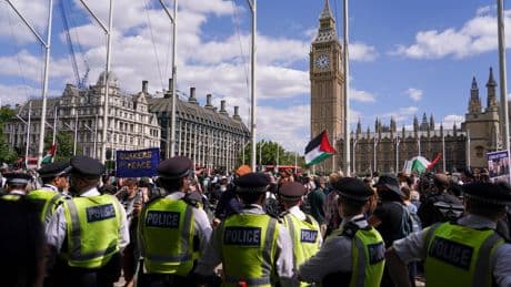 Police arrest demonstrators supporting the Palestine Action group in central London