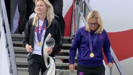 England's Lionesses get hero's welcome as they land back in UK after Euros glory