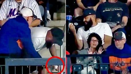 Heartbreaking moment Mets fan snatches ball from an 'old' man in the stands in New York