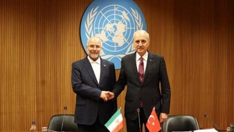 TBMM Başkanı Kurtulmuş, İran Meclis Başkanı Kalibaf ile görüştü