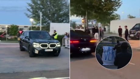 Así fue la salida de los jugadores del Madrid de Valdebebas: quitaron la pancarta de "vergüenza"