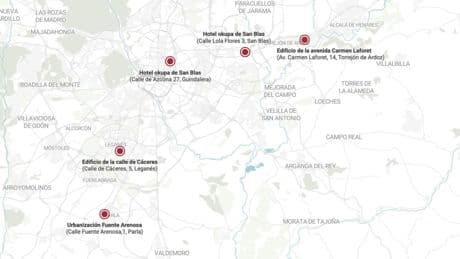 Dos muertos y 11 apuñalados en las colonias okupas más peligrosas de Madrid en un año: el mapa de los edificios