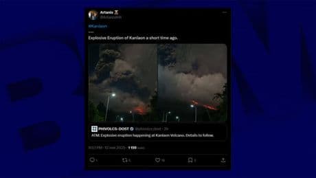 Philippines: les images de l'éruption du volcan Kanlaon projetant un important panache de fumée