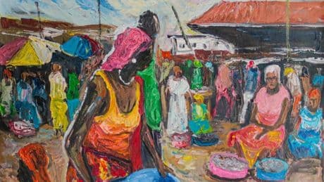 RDC: avec ses peintures colorées, Masaki Ndonga met en scène la vie quotidienne à Kinshasa